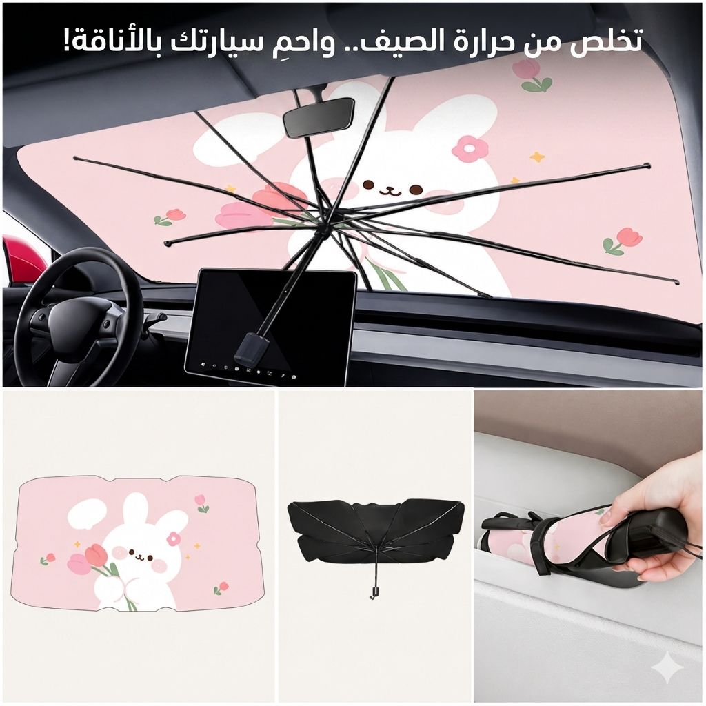 مظلة السيارة الأنيقة – حماية من الشمس بلمسة أنثوية 🌸